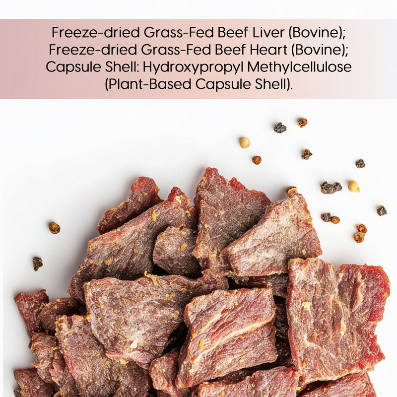 Grass-Fed Beef Liver & Heart Capsules | 2100mg Per Serving | Freeze-Dried Bovine Organ Supplement | Supports Energy, Stamina & Vitality | 60 Capsules | Non-GMO | Gluten-Free