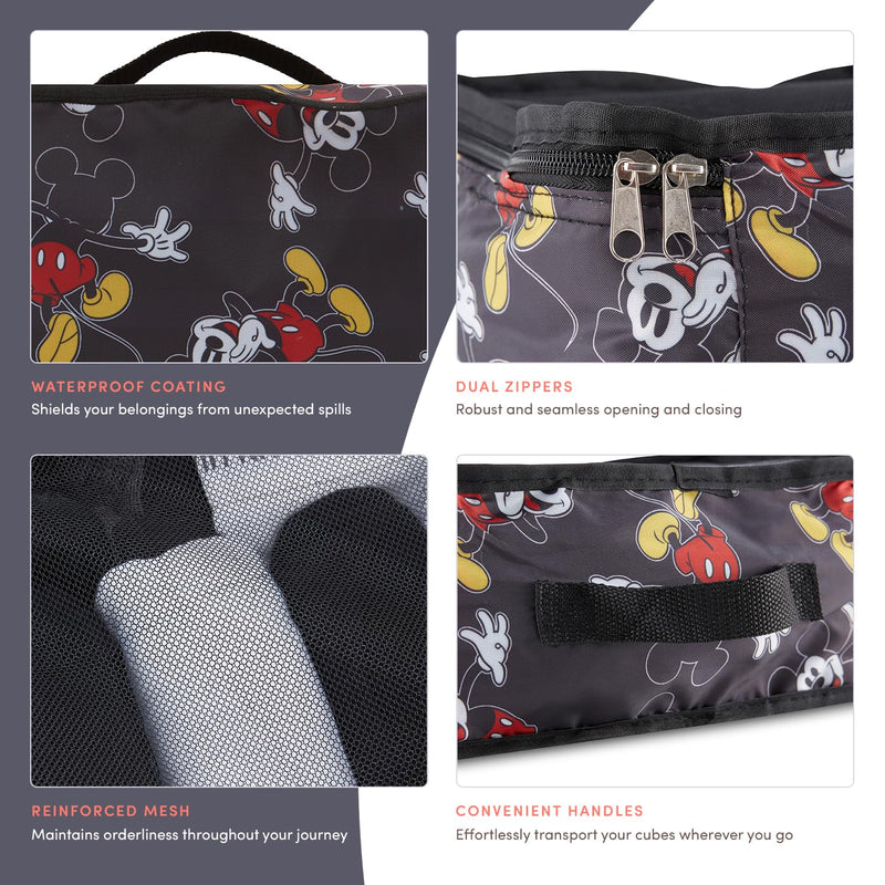 Disney Minnie Mickey Stitch Packing Cubes - Winnie the Pooh, Princess Cinderella, Cars, Toy Story 5 Piece Packing Cubes Compression - Travel Essential - Luggage Suitcase Organizer Set Black