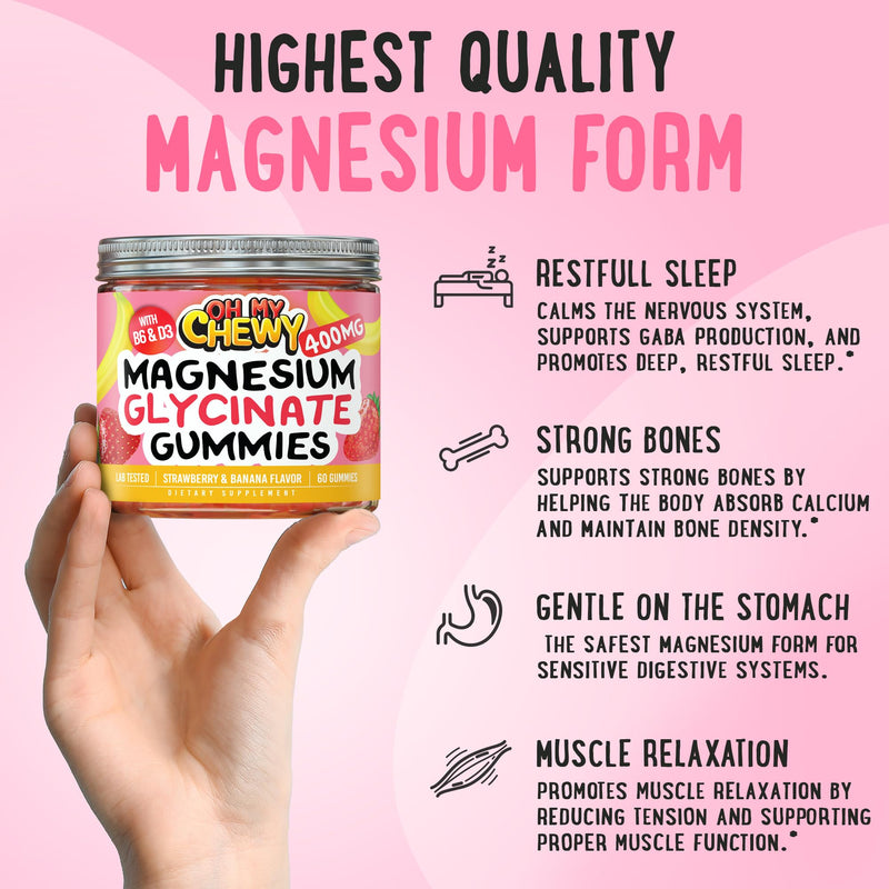OH MY CHEWY Magnesium Gummies Bundle – 2 Bottles (60 Each) – Strawberry Banana & Apple Kiwi