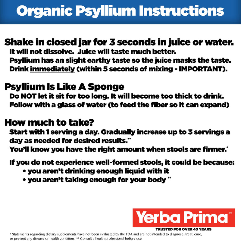 [Australia] - Yerba Prima Organic Psyllium Whole Husks Colon Cleanser - 20 oz - Natural Daily Dietary Fiber Supplement 20oz, Colon Cleanser, Regularity & Detox Cleansing Support, Gluten Free, Non GMO, Vegan 