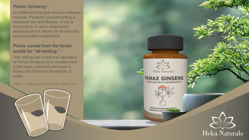 Heka Naturals Panax Ginseng Complex | 90 Capsules with Korean Ginseng, Ginkgo Biloba, Ashwagandha, Beetroot & Green Tea, Botanical Blend with Herbal Ingredients for Balanced, Plant-Based Support