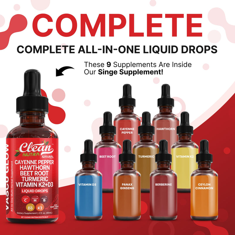 [Australia] - Clean Nutra Cayenne Pepper Drops Supplement Liquid + Hawthorn Berry, Vitamin D3 K2 Beet Root Powder, Ceylon Cinnamon, Turmeric Curcumin, Organic Panax Ginseng, Berberine Extract 1 Pack 