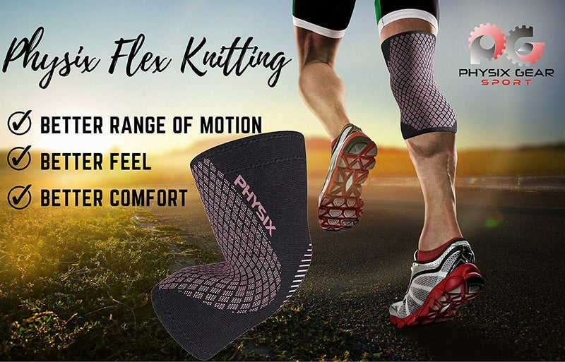 [Australia] - Physix Gear Sport Knee Support Brace - Best No-Slip Knee Braces for Knee Pain Women & Men, Compression Knee Sleeves for Running Workout Walking Hiking Sports Arthritis ACL Torn Meniscus Medium | 17"-19.5" Black/Pink (Single) 