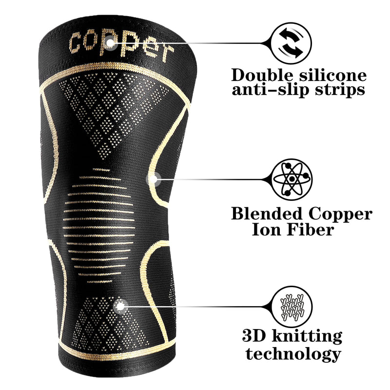 [Australia] - Copper Knee Braces for Knee Pain Women and Men (2 Pack), Knee Compression Sleeve for Arthritis, ACL, Meniscus Tear, Joint Pain Relief, Knee Support for Working , Running, Weightlifting, Fitness Medium 