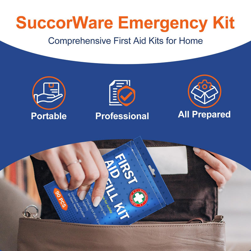 [Australia] - 90 Pieces First Aid Refill Kit - Wound Care Kit Includes Bandages for Home, Travel, Hiking - Portable Replacement Kit for First Aid Medical Supplies（1 Set） 90PCS (1 SET) 