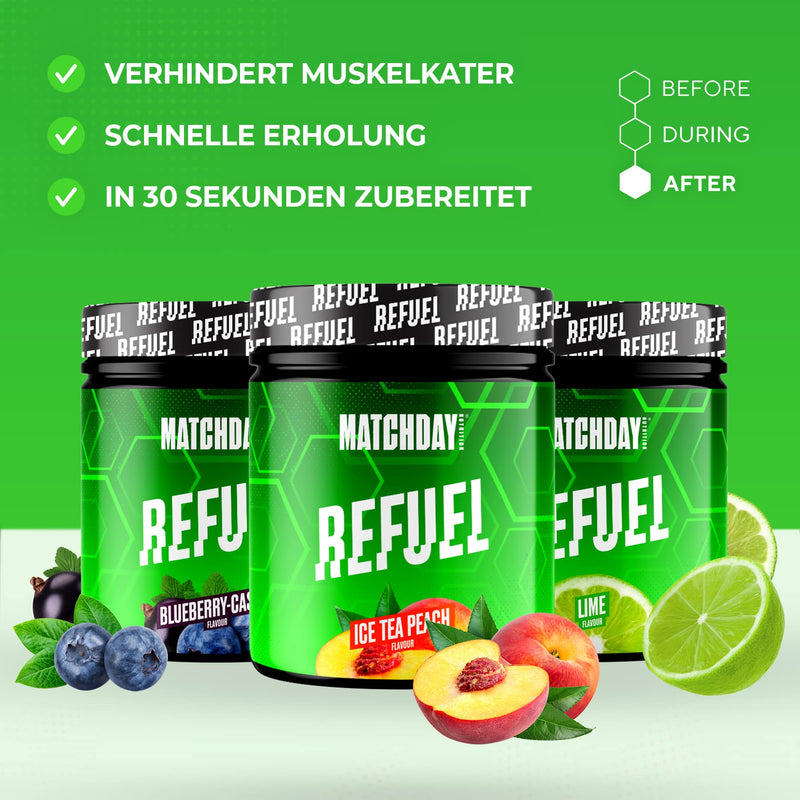 [Australia] - Matchday Nutrition Refuel I Better regeneration especially for footballers I Carbohydrates, amino acids & vitamins against muscle soreness (Ice Tea Peach) Ice Tea Peach 