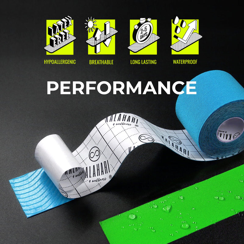 Kalahari 6 Rolls Kinesiology Tape + eBook Applications, Physio Kt Tape with high Adhesion and Water & Sweat Resistant, Kinesio Taping for Sports Injury, Support, Muscle Rehabilitation, 5 m x 5