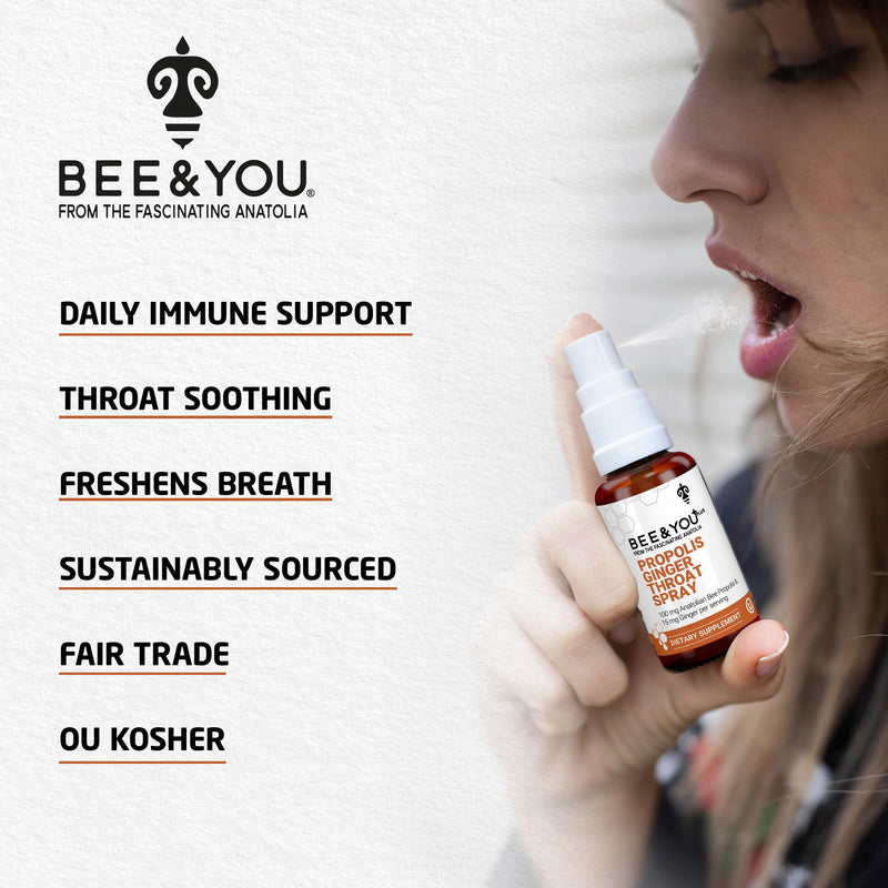 [Australia] - Bee and You Propolis Ginger Raw Honey Soothing Throat Spray, Ultra Pure, Immune Support Supplement, Oral Health, Antioxidants, Keto, Paleo, Gluten-Free, 1 Fl Oz 1 Fl Oz (Pack of 1) Ginger & Raw Honey 