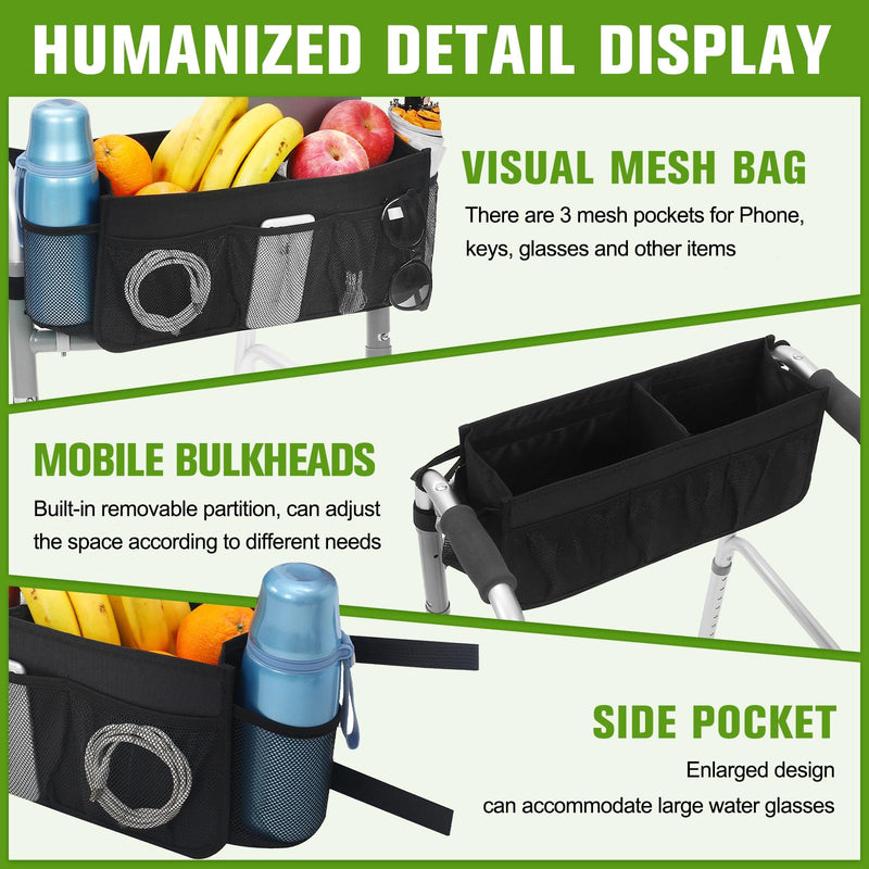 [Australia] - Upgrade Walker Basket with Cup Holder, Foldable Walker Storage Bag for Seniors with Big Capacity & Never Tipping Over, Best Gift for Family Black 