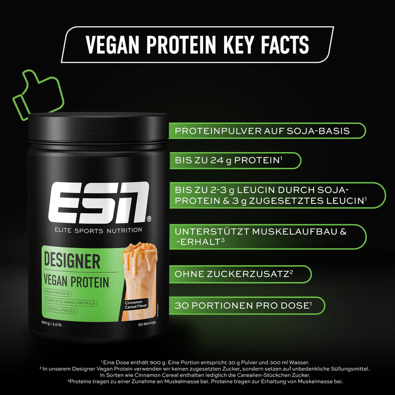[Australia] - ESN Vegan Designer protein powder with soy, cinnamon cereal, 900 g, creamy consistency, tested quality - made in Germany 900 g (pack of 1) 