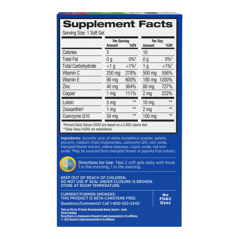 PreserVision AREDS 2 Eye Vitamins Lutein Zeaxanthin Supplement 100 Softgels | AREDS 2 formula, macular support vitamins*, lutein & zeaxanthin, vitamin C, E, zinc, CoQ10, #1 eye doctor recommended brand1 100 Count (Pack of 1)