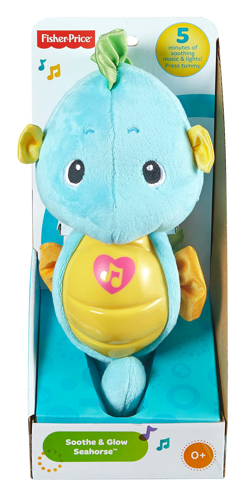 Fisher-Price Musical Baby Toy, Soothe & Glow Seahorse, Plush Sound Machine with Lights & Volume Control for Newborns, Blue