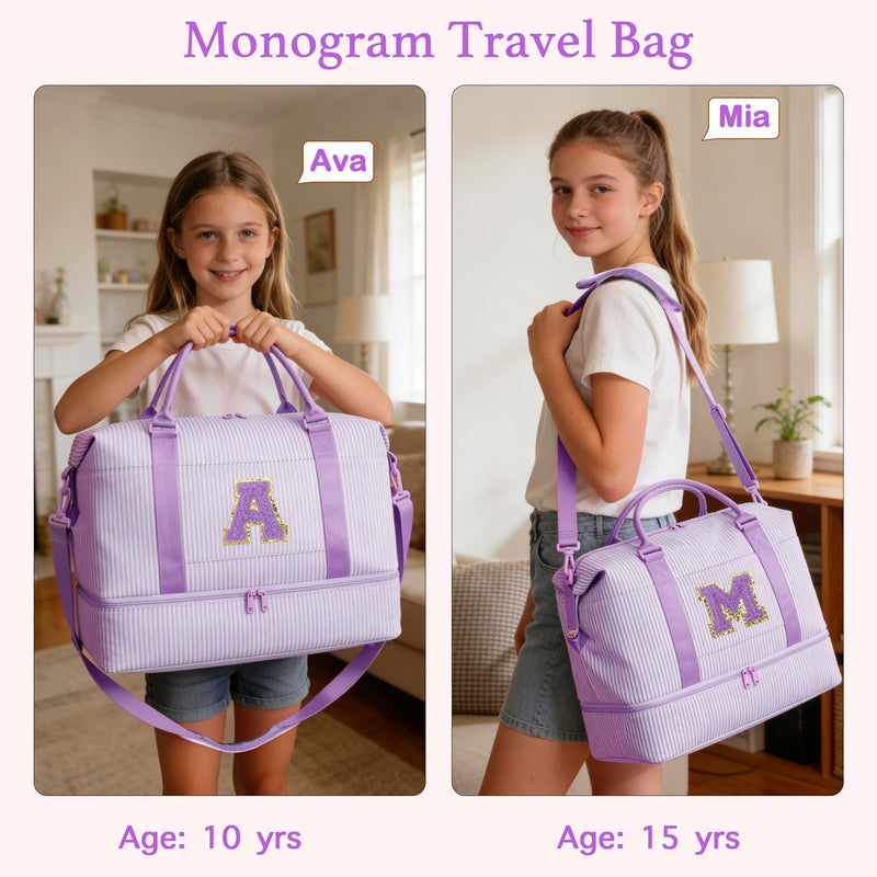 Gifts for Girls Overnight Bag Duffle Bag for Travel(Purple,A) | Overnight Bags Weekender Bag with Shoe Compartment Dance Bag with Makeup Bag for Girls Purple A