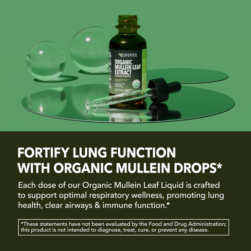 [Australia] - Mullein Drops for Lungs - USDA Organic Mullein Leaf Extract - Respiratory Health and Lung Support Supplement - 2 Fl Oz - Vegan, Non-GMO, and Alcohol Free Formula - Herbal Tincture - 2 Month Supply 
