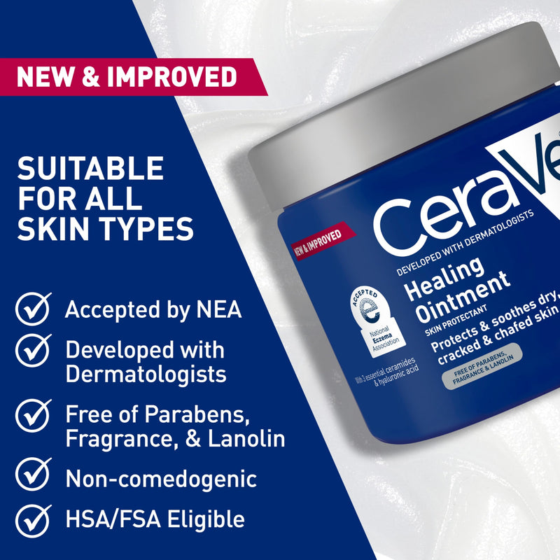 CeraVe Healing Ointment, Hyaluronic Acid Skin Protectant for Dry Skin, 12oz | Skin Care, Body Care, Barrier Cream, Skin Barrier Repair, Ceramides, Petrolatum, Lanolin Free, For Cracked, Chafed Skin 12 Ounce (Pack of 1)