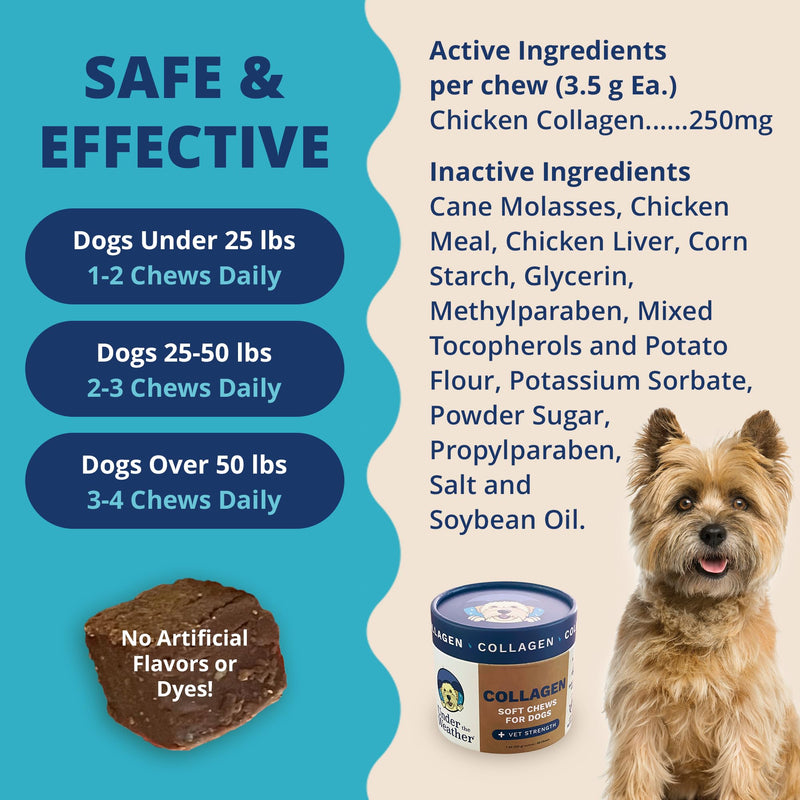 Under the Weather Collagen Chews for Dogs | Promotes Healthy Skin Coat and Stronger Hip & Joint | Improves Overall Mobility | Immunity and Anti-inflammatory Collagen for Dog Supplement | 60 Count - PawsPlanet Australia