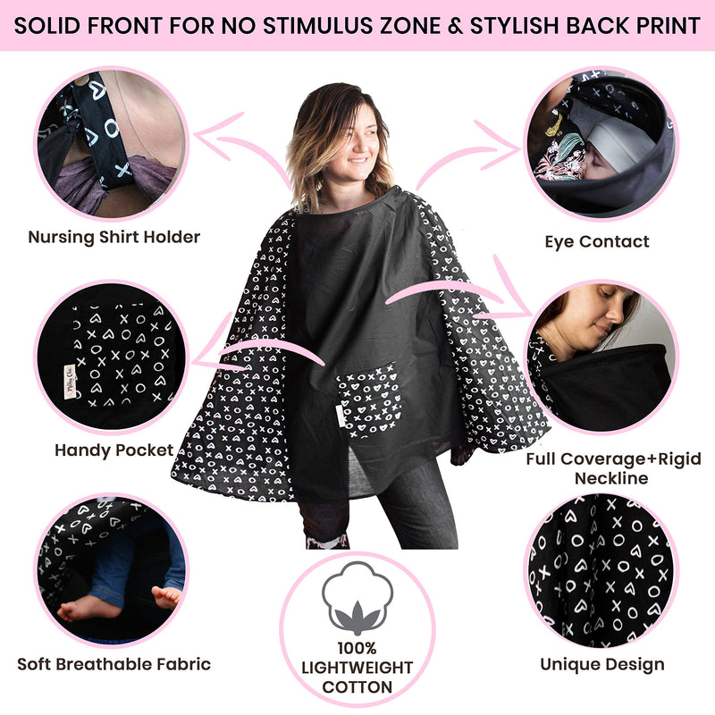 [Australia] - Milky Chic Nursing and Breastfeeding Poncho - Patent Pending 360 Full Coverage Wired Nursing Cover and Apron - Breathable, Soft Cotton - Carseat, Stroller Canopy - Multifunctional Baby Shower Gifts Blackandwhite 