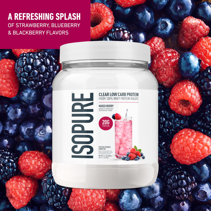 [Australia] - Isopure Clear Whey Isolate Protein Powder, Lactose Free, Gluten Free, Naturally Flavored, Mixed Berry, 20g Protein Per Serving, 14.1 Oz, 16 Servings (Packaging May Vary) 16 Servings (Pack of 1) 