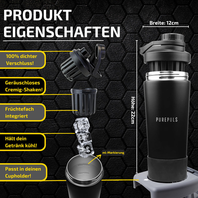 [Australia] - PUREPULS NEW Protein Shaker Stainless Steel 750ml | Leak-proof protein shaker | Insulated Thermo Fitness Shaker for Protein Shakes & Sports Drinks | Stainless steel shaker perfect for every athlete in the gym 