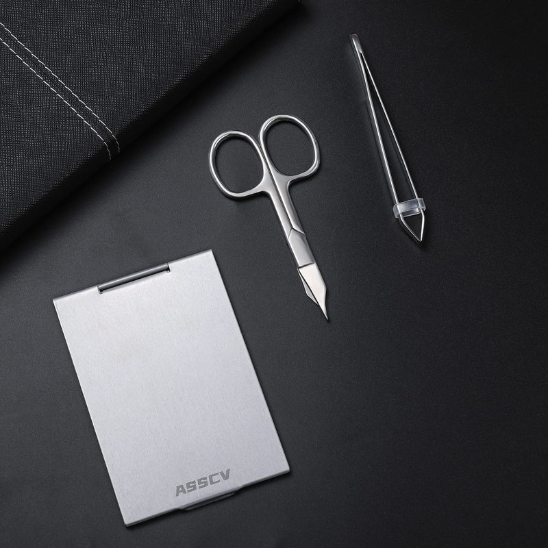 Professional Eyebrow Tweezers With Scissors & Mirror-For Precise Facial Hair Trimming and Removal-Stainless Steel Eyebrow Tweezers Set For Women & Men