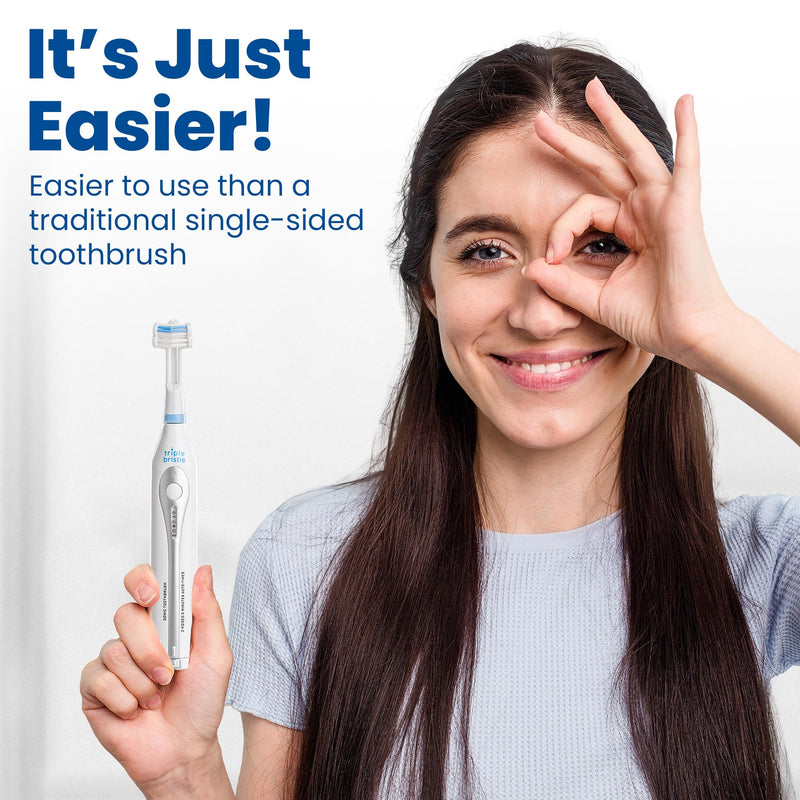 Triple Bristle GO 3 Sided Sonic Toothbrush - Soft Nylon Bristles, Autism & Special Needs Toothbrush for Kids & Adults, Travel Friendly Triple Bristle Go