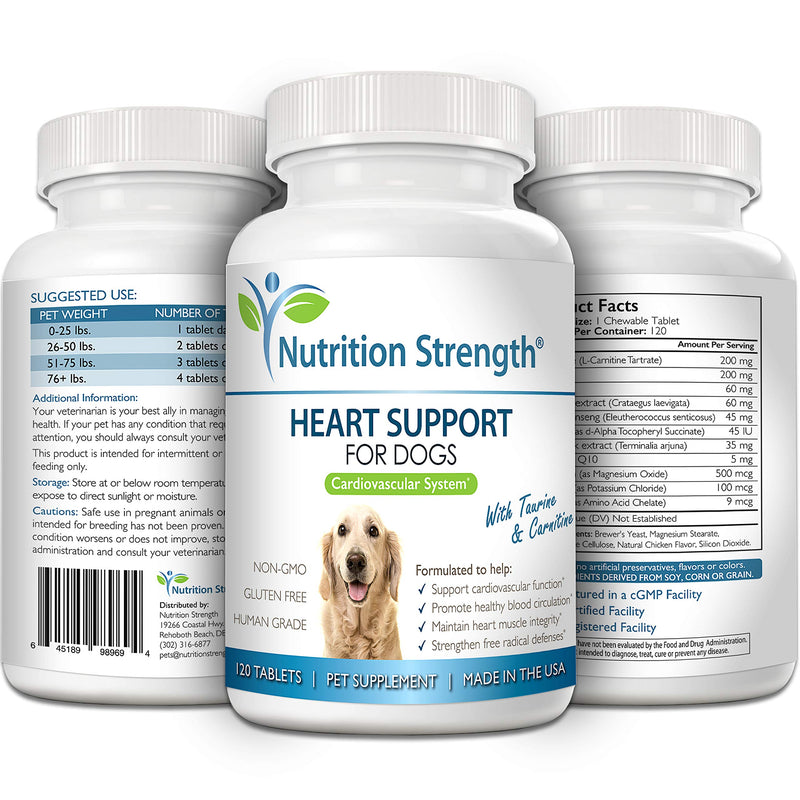 Heart Support for Dogs with Taurine & Carnitine, Promote Blood Circulation, Support Cardiovascular Function, Heart Muscle Integrity & Free Radical Defenses, 120 Chewable Tablets - PawsPlanet Australia