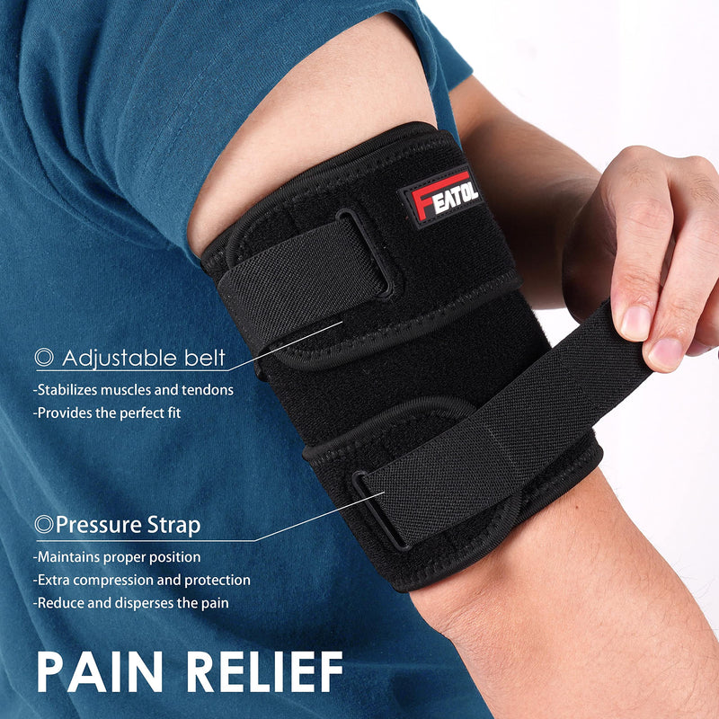 [Australia] - FEATOL Bicep Tendonitis Brace Compression Sleeve Support, Upper Arm Brace Bicep Support Bands for Pain Relief, Muscle Strains and Inflammation, Tricep/Bicep Wrap for Men and Women Black Large 