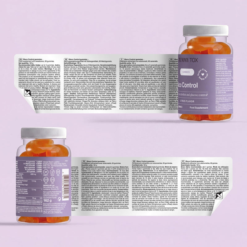 Gluco Control Gummies with Fibersol, Chaga, Ceylon Cinnamon, Chromiun, Sugar-Free, Lemon Flavoured, 60 Gummies by Tummy Tox Gluco Control