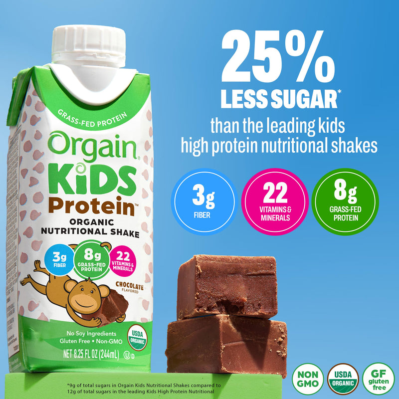 Orgain Organic Kids Nutritional Dairy Protein Shakes Bundle, Chocolate + Vanilla, 8g Protein, 3g Fiber, 22 Vitamins & Minerals, No Soy Ingredients, Gluten Free, Non‑GMO, 8.25 fl oz, Pack of 24 Chocolate & Vanilla Bundle 8.25 Fl Oz (Pack of 24)