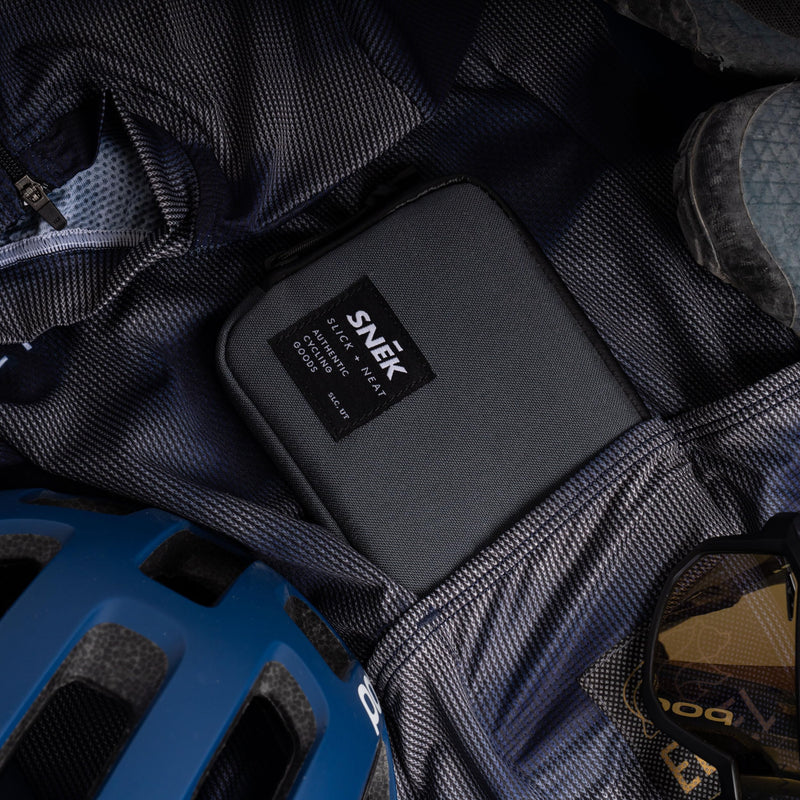 SNEK Wanderer Travel Wallet for Bikes and Travel | Weather Resistant Cordura Organizer Wallet with Zippered Pocket for Phone, Cash, Cards, Passport, Lightweight and Durable | Charcoal