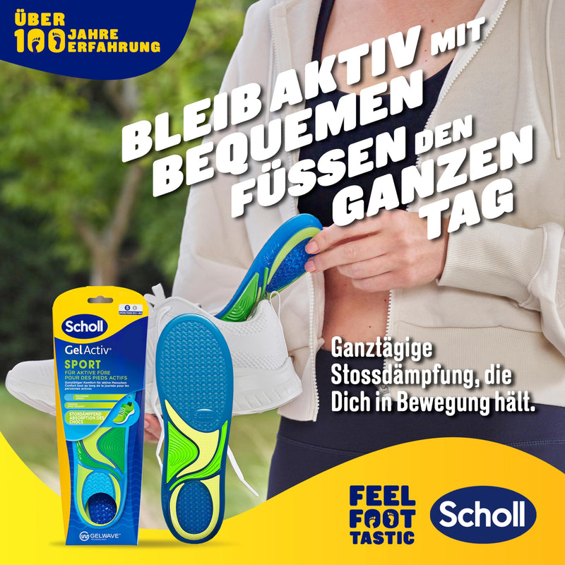 [Australia] - Scholl GelActiv sports insoles for women, all-day comfortable running shoe insoles for fresh and cool feet, super shock absorption and suspension with GelWave technology, size 35.5-40.5 