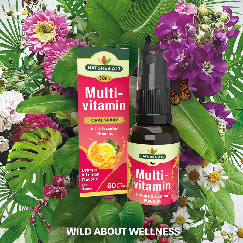 Natures Aid Multivitamin Daily Oral Spray 30ml - Natural High Strength Supports Energy Tiredness Fatigue Healthy Immune & Nervous System - Pill Tablet Capsule Free Liquid Supplement 2-Month Supply Multivitamin Spray 30ml