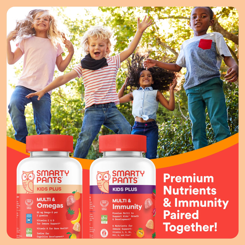 SmartyPants Kids Daily Nutrition & Immunity Bundle: Multivitamin + Multi & Immunity Gummies with Vitamins C, D3, B12, A & Zinc – Gluten Free, Non-GMO, 60 Count Each (Pack of 2)