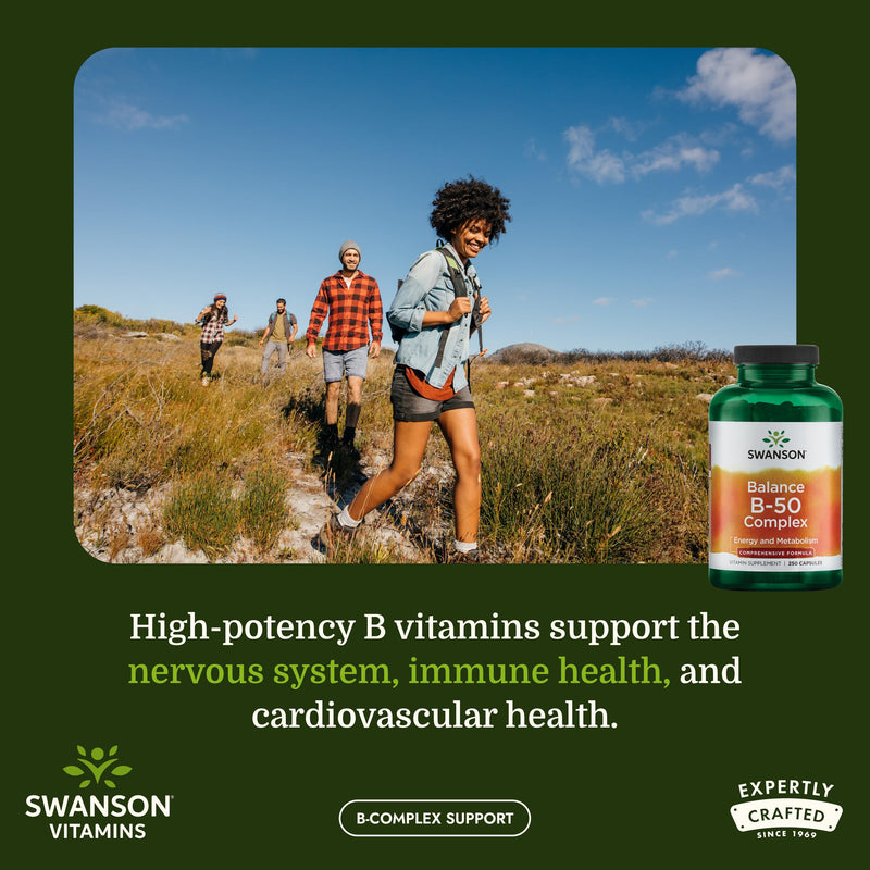 Swanson Balance B-50 High-Potency B Vitamin Complex, 250 Capsules | For Busy Adults Seeking Immune, Heart, and Nervous System Support, Comprehensive Blend of B Vitamins with B12 250 Count (Pack of 1)