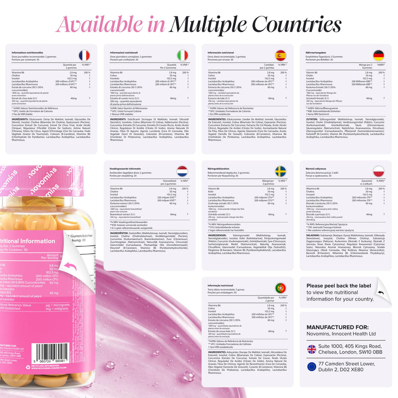 Endo Gummies - Myo-Inositol, Turmeric, Vitamin B6 & Probiotics for Gut Health - Intimate Health & Hormone Balance for Women - 60 Feminine Balance Gummies - Gluten Free - 1-Month Supply - Novomins