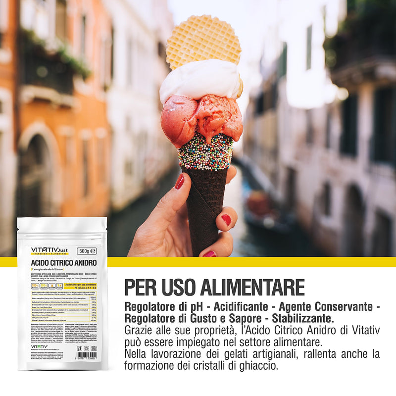 [Australia] - VITATIV - Citric acid, anhydrous, 100% pure - 500 g - food grade - preservative ideal for pastries and kitchen - acidulant in powder form for drinks and jams 