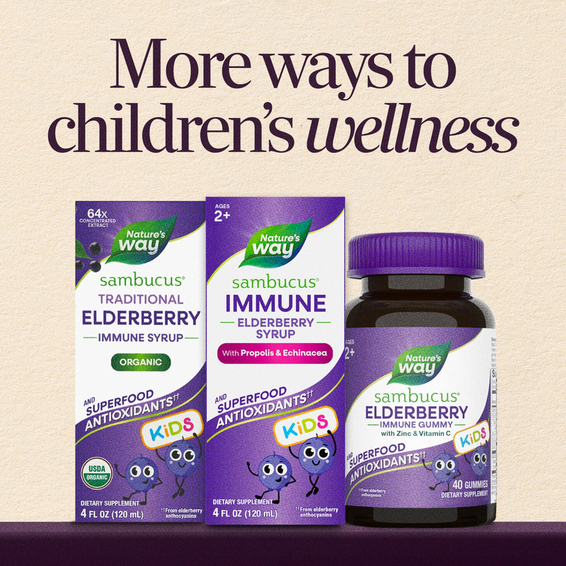 Nature's Way Sambucus Kids Immune Elderberry Syrup, Black Elderberry Extract with Echinacea & Propolis, Traditional Immune Support for Children with Superfood Antioxidants(1), Berry Flavored, 4 Fl Oz 4 Fl Oz (Pack of 1)