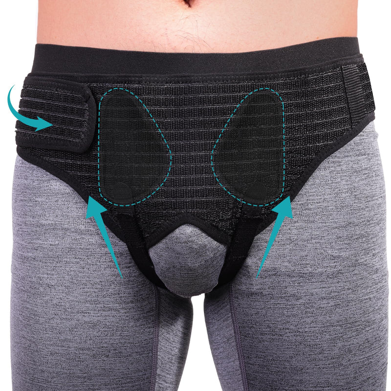 Hernia Belt for Men Inguinal, Hernia Support Truss for Groin Pain Relief, Adjustable Inguinal Support Belt for Single or Double Hernia with 4 Compression Pads(L) Large