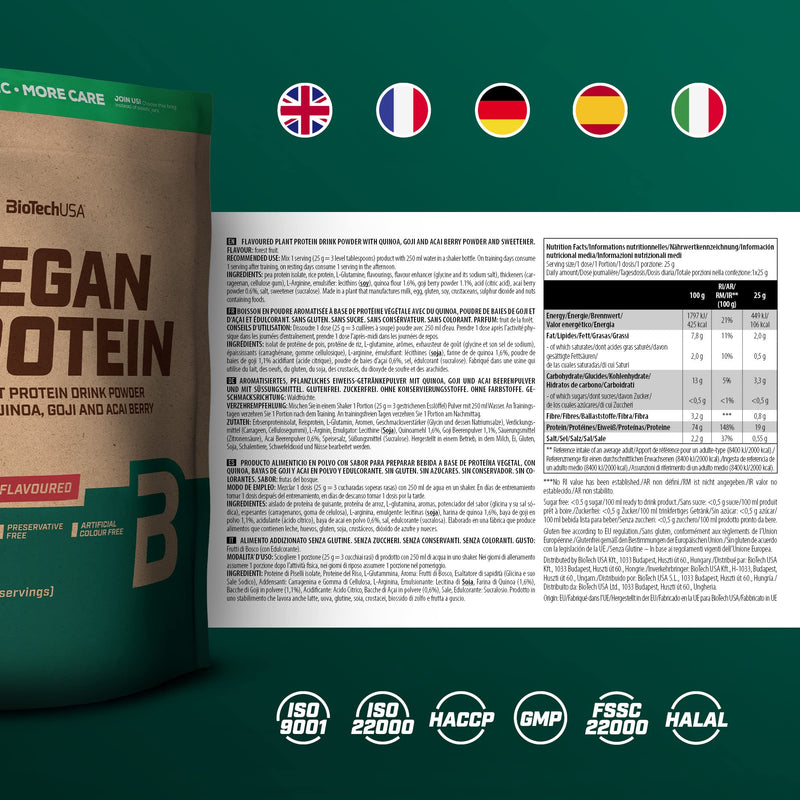BioTechUSA Vegan Protein | Rice and Pea-Based Shake with Superfoods and Amino Acids | Sugar, Lactose, and Gluten-Free, 500 g, Forest Fruit
