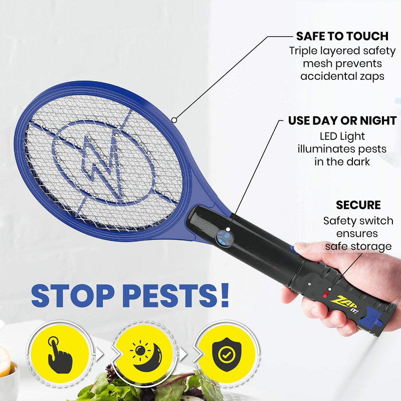 [Australia] - ZAP IT! Bug Zapper Rechargeable Electric Fly Swatter Racket, 4,000 Volt, USB Charging Cable Mini Blue 