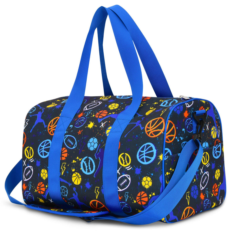 iscream + Corey Paige Designs 17" x 11" Duffle Bag with Sturdy Nylon Exterior for Sport and Travel with Adjustable Strap - Bold Sports