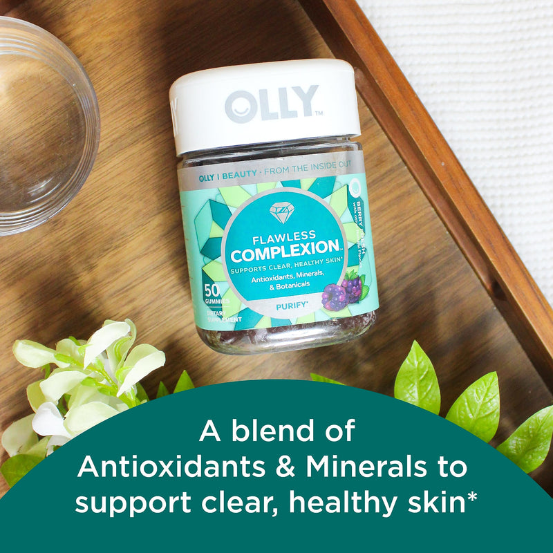 OLLY Undeniable Beauty Gummy & Flawless Complexion Gummy, Clear and Healthy Skin Support, Vitamins E, A, Zinc, Chewable Supplement, Berry - 50 Count (Pack of 1)