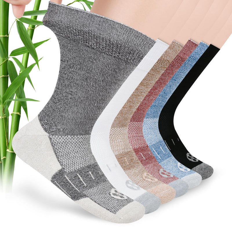 [Australia] - Diabetic Socks for Men,6 Pairs Non Binding Crew Diabetic Socks for Men Size 9-12 Deep Grey/Brown/White/Deep Blue/Black/Deep Brown Large 