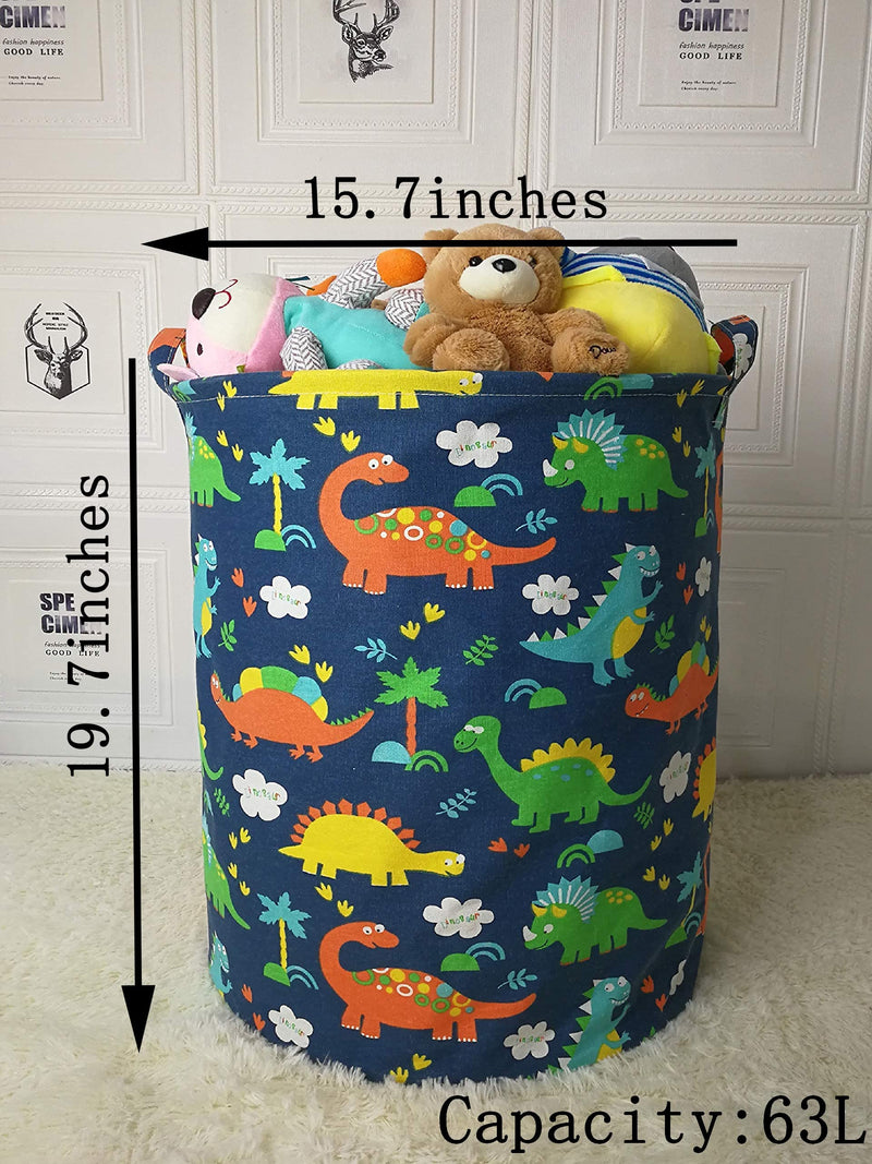 [Australia] - Round Canvas Clothes Basket Laundry Hamper dark blue dinosaur 