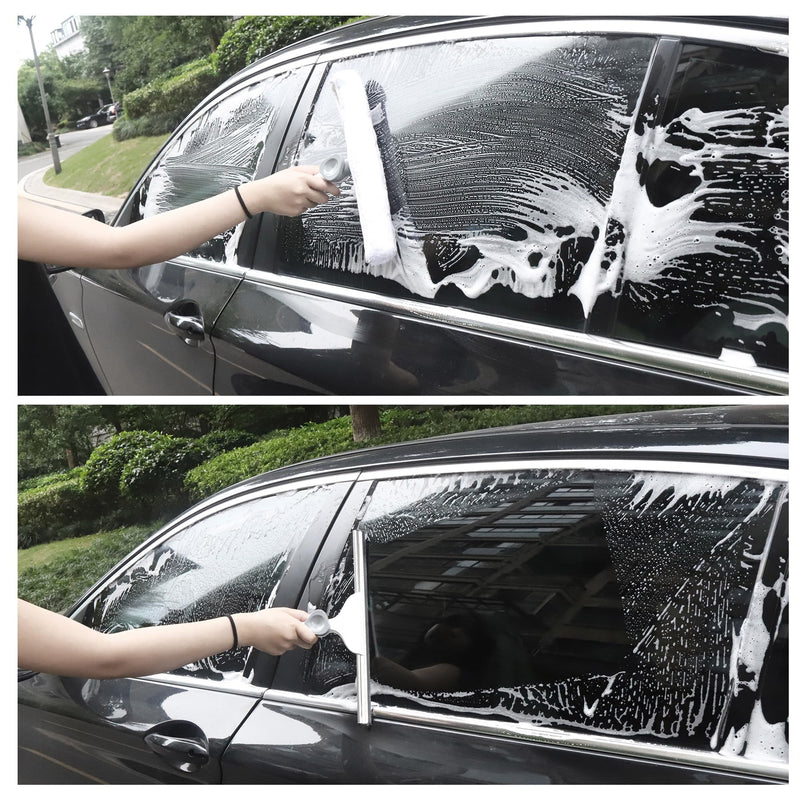 [Australia] - Window Cleaning Squeegee kit, 14" Squeegee and 14" Microfiber Scrubber with Aluminum Alloy Pole, 54" Telescopic Window Cleaning Tool for Glass Door, Shower Glass Door, Car Windshield-2 Pads Window Squeegee 