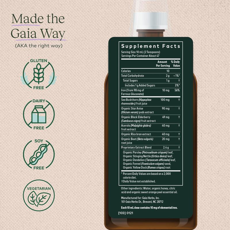 [Australia] - Gaia Herbs Plant Force Liquid Iron - Vegetarian Iron Supplement to Help Maintain Healthy Iron & Energy Levels - with Star Anise, Sea Buckthorn, Beet Root, Dandelion & Nettle - 8.5 Fl Oz (25 Servings) 8.5 Fl Oz (Pack of 1) 