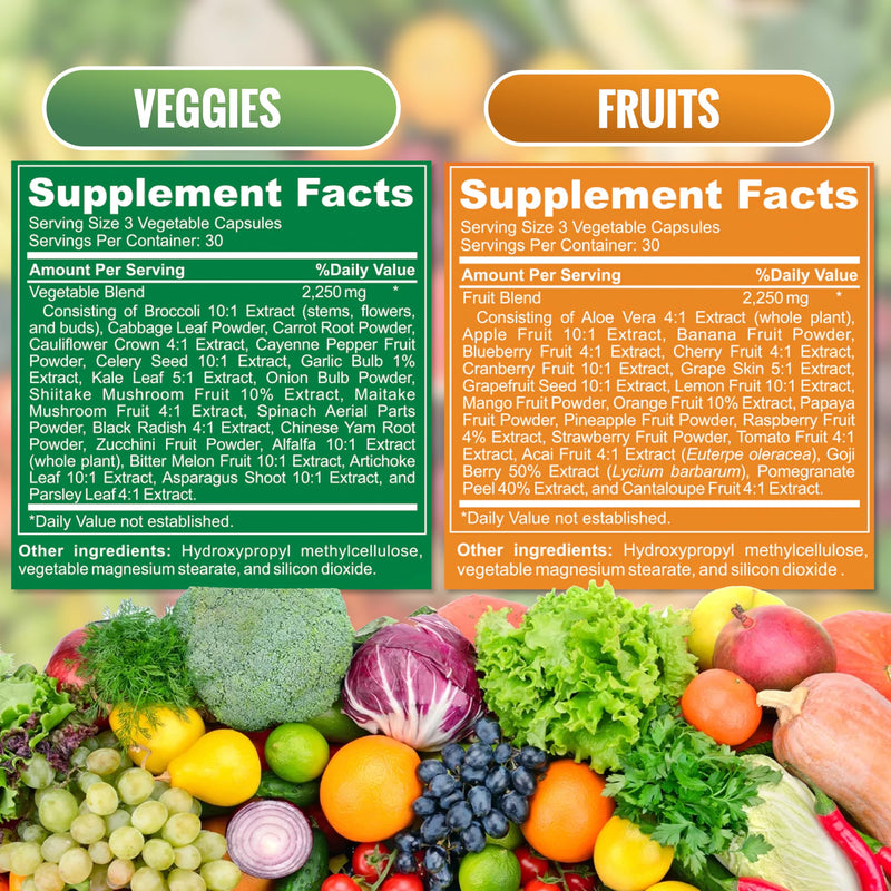 The Vitamin Kitchen Fruit and Veggie Supplements-90 Fruits, 90 Veggies Capsules to Boost Energy Level - Whole Food Fruits and Vegetable from Super Foods - Made in USA - Soy & Vegan Free (Pack of 2)… Pack of 2
