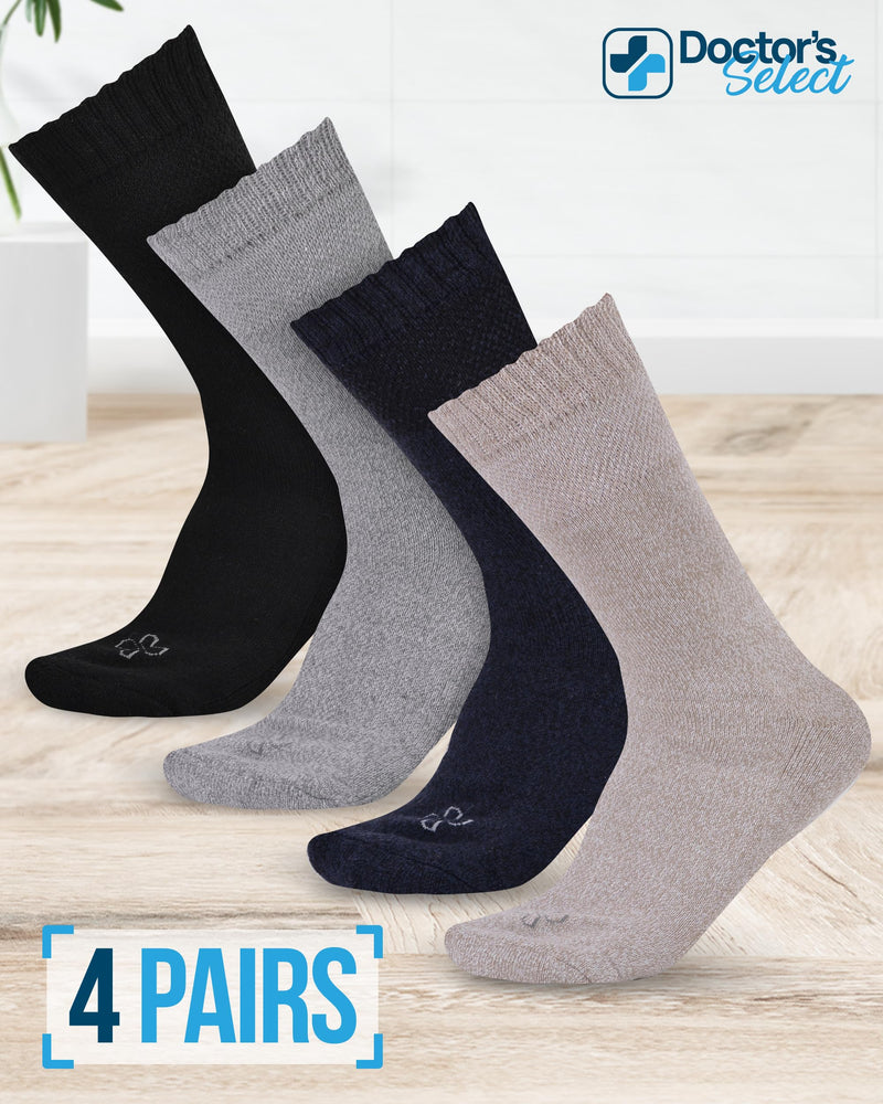 [Australia] - Doctor's Select Bamboo Viscose Diabetic Socks Women - 4 Pairs Crew Womens Diabetic Socks | Diabetic Socks for Women Size 6-9 Medium Black, Grey, Beige, Navy 