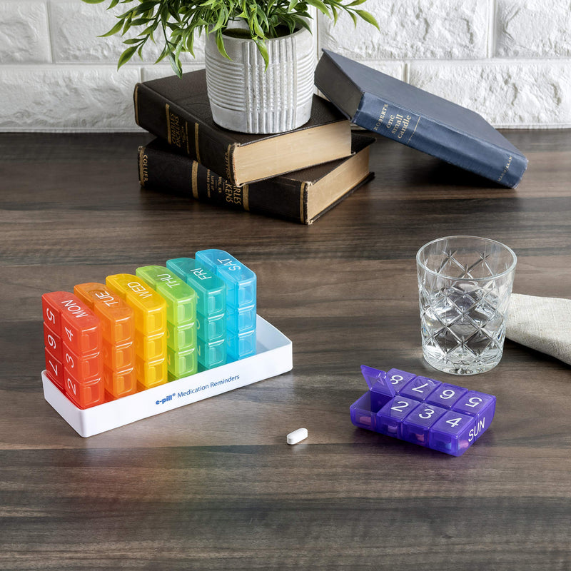 e-Pill 8 Times a Day x 7 Day Weekly Pill Organizer, Vitamin and Medicine Box - Multicolor