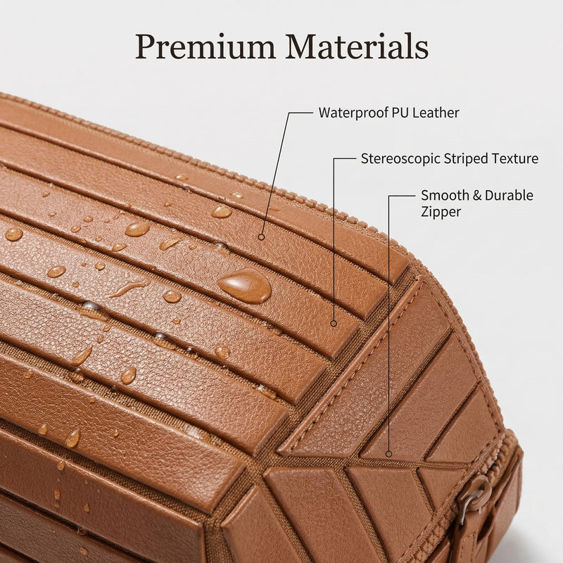 Travel Makeup Bag, Large Capacity Fold Down Cosmetic Bag for Women, Waterproof PU Leather, Pull Open Toiletry Bag with Compartments, for Skincare, Brushes & Travel Essentials (Brown) Brown